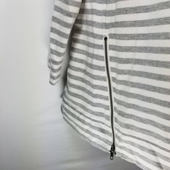 Loft Gray and White Striped Cotton Front Zip Top - Picture 3 of 6